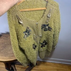 Vintage rare fairy hand knit cardigan floral sherpa sweater